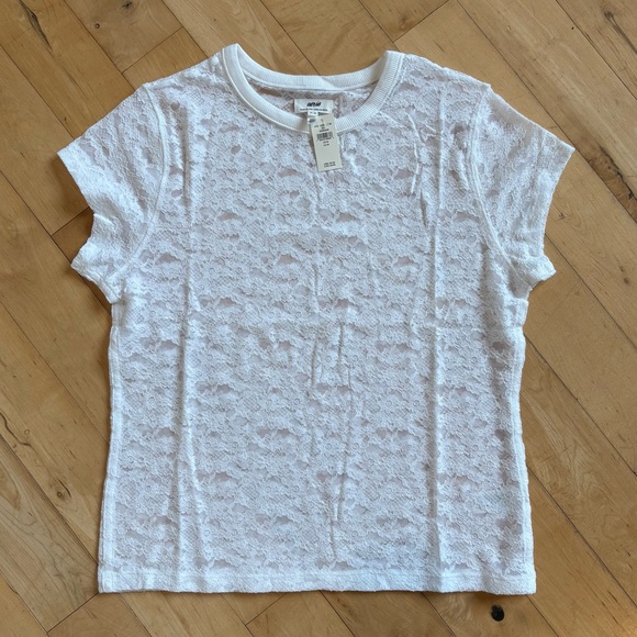 NWT AERIE Vintage White Floral Lace T-Shirt Sheer Short Sleeve Crewneck Size M - Picture 7 of 9